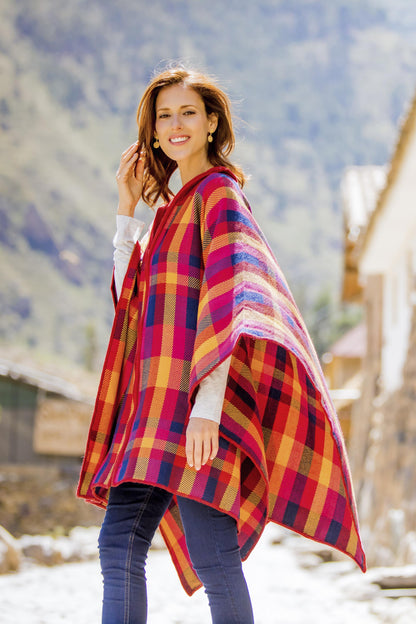 Cuzco Sunset Colorful Alpaca Blend Poncho from Peru