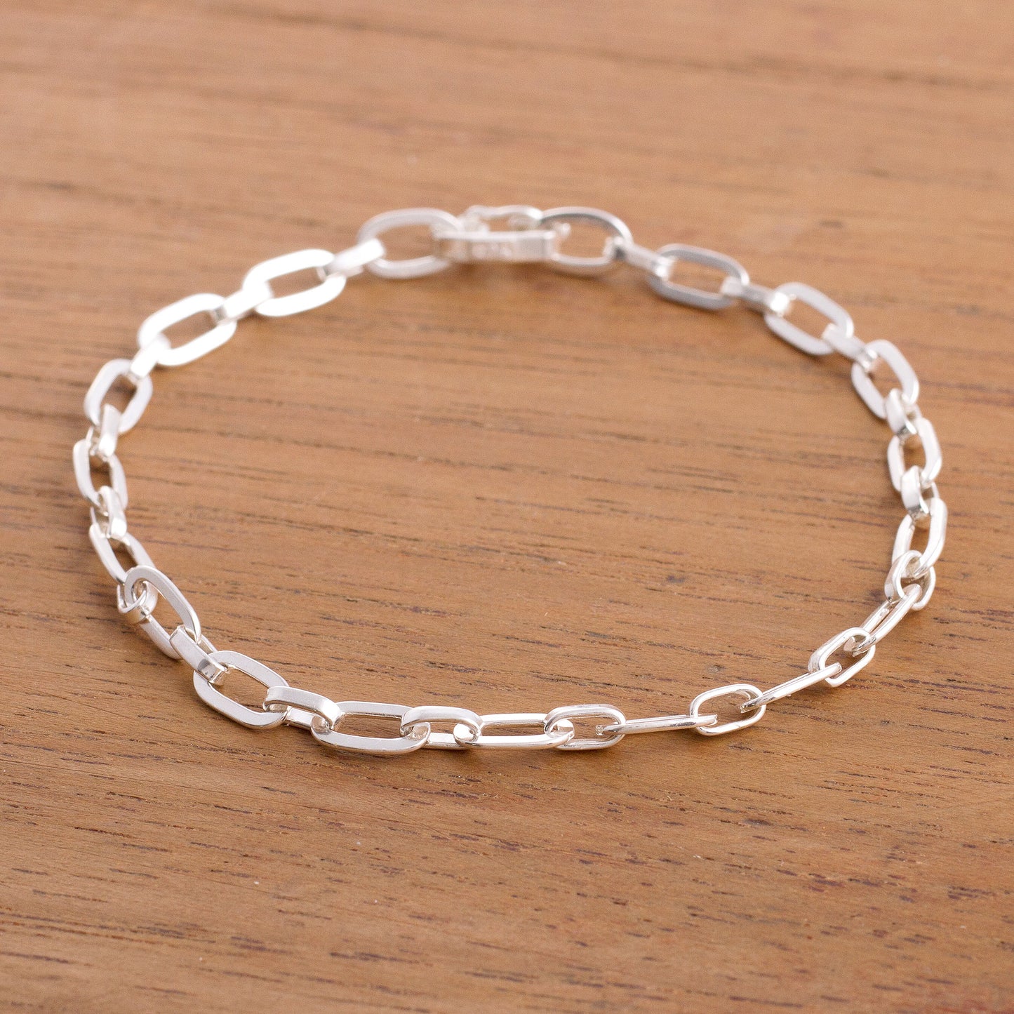 Minimalist Flair High-Polish Sterling Silver Link Bracelet from Peru