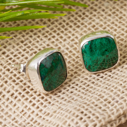 Square Bucklers Square Chrysocolla Stud Earrings from Mexico