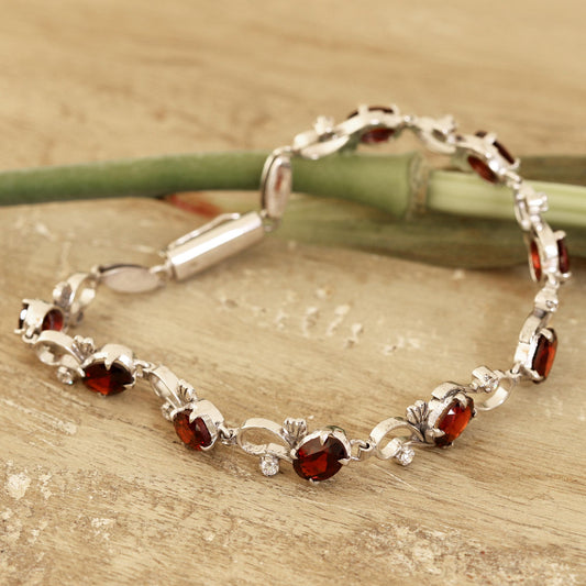 Endless Garden Garnet and Sterling Silver Garden Motif Link Bracelet