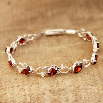 Endless Garden Garnet and Sterling Silver Garden Motif Link Bracelet