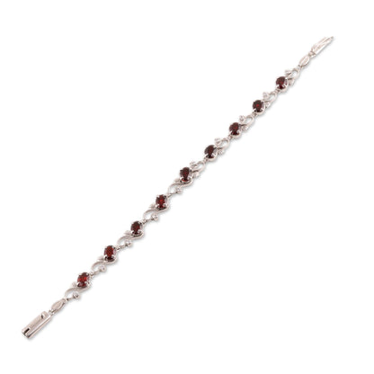 Endless Garden Garnet and Sterling Silver Garden Motif Link Bracelet