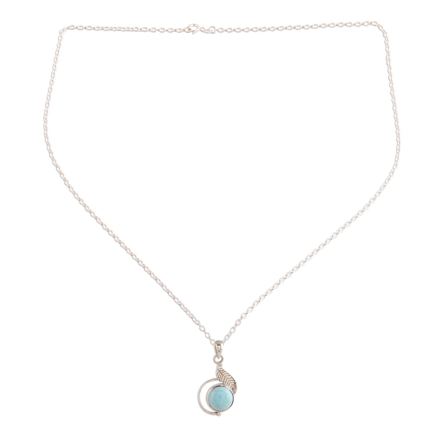 Charismatic Leaf Leaf-Themed Larimar Pendant Necklace from India