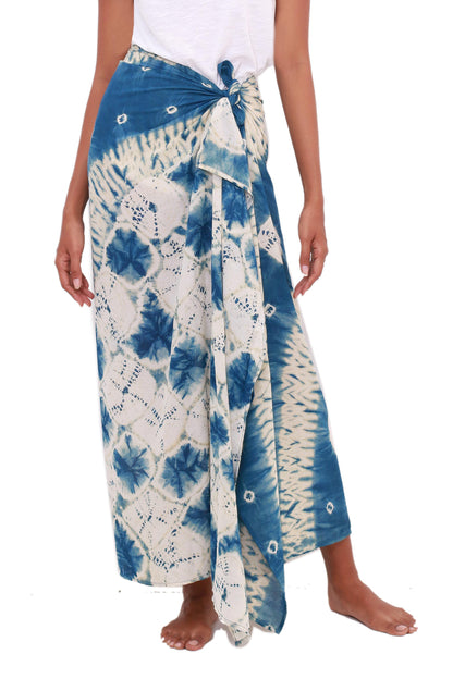 Toya Segara Bliss Wave Motif Tie-Dyed Rayon Sarong from Java