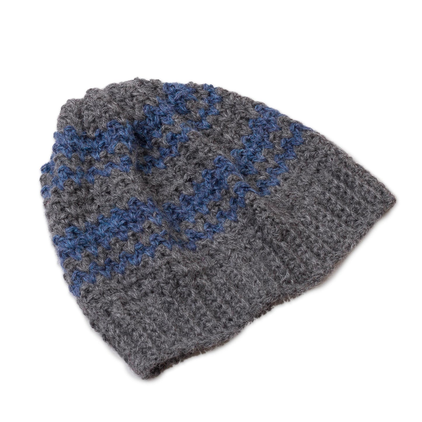 Bold Adventure Striped Azure and Graphite 100% Alpaca Hat from Peru