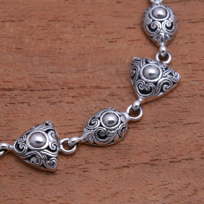 Elegance of Swirls Swirl Pattern Sterling Silver Link Bracelet from Bali