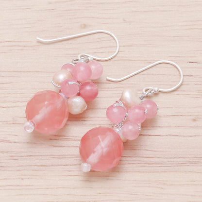 Soft Pink Love Pink Quartz and Cultured Pearl Beaded Dangle Earrings