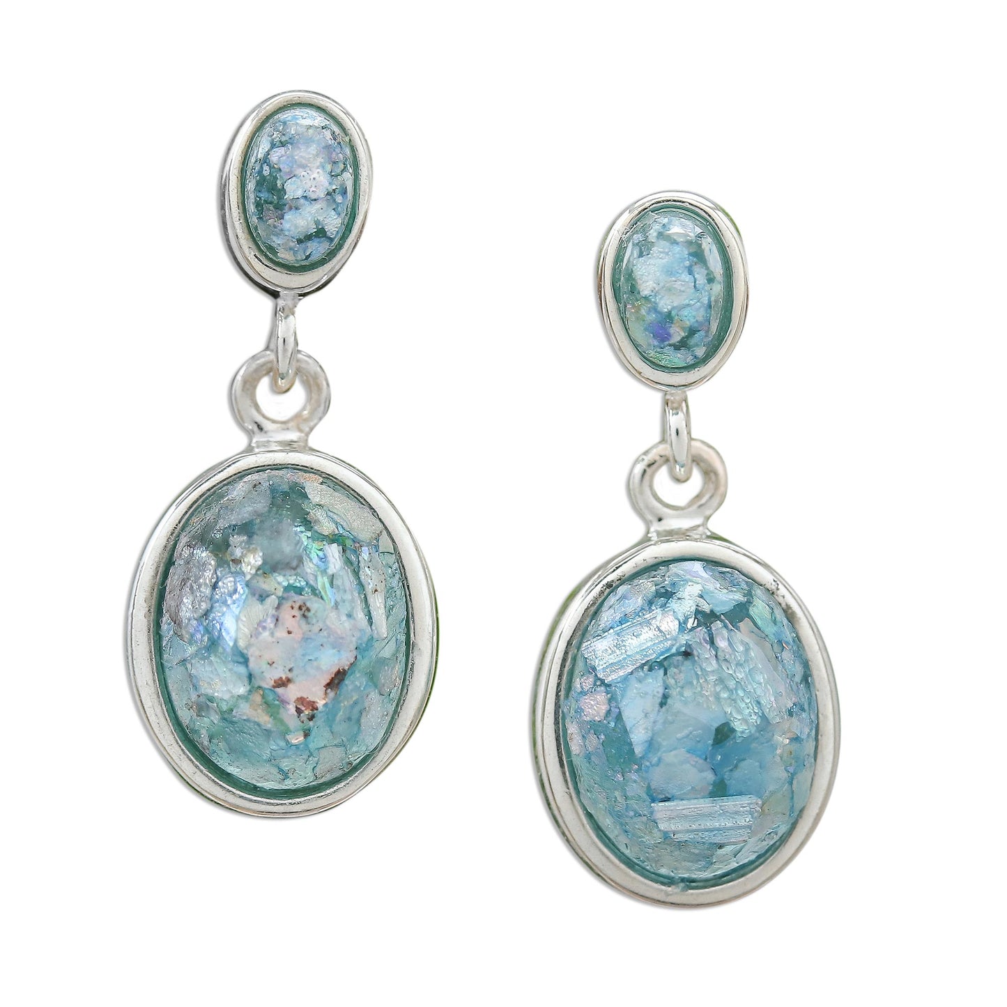 Romantic Ovals Oval Roman Glass Dangle Earrings from Thailand