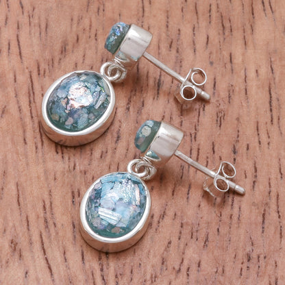 Romantic Ovals Oval Roman Glass Dangle Earrings from Thailand