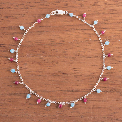 Festive Planets Blue and Fuchsia Agate Charm Anklet from Peru