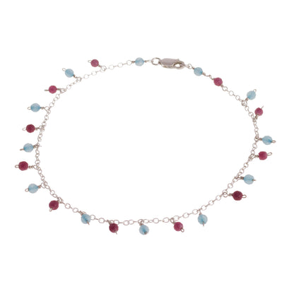 Festive Planets Blue and Fuchsia Agate Charm Anklet from Peru