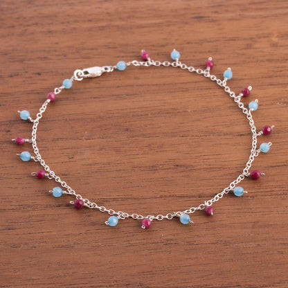 Festive Planets Blue and Fuchsia Agate Charm Anklet from Peru