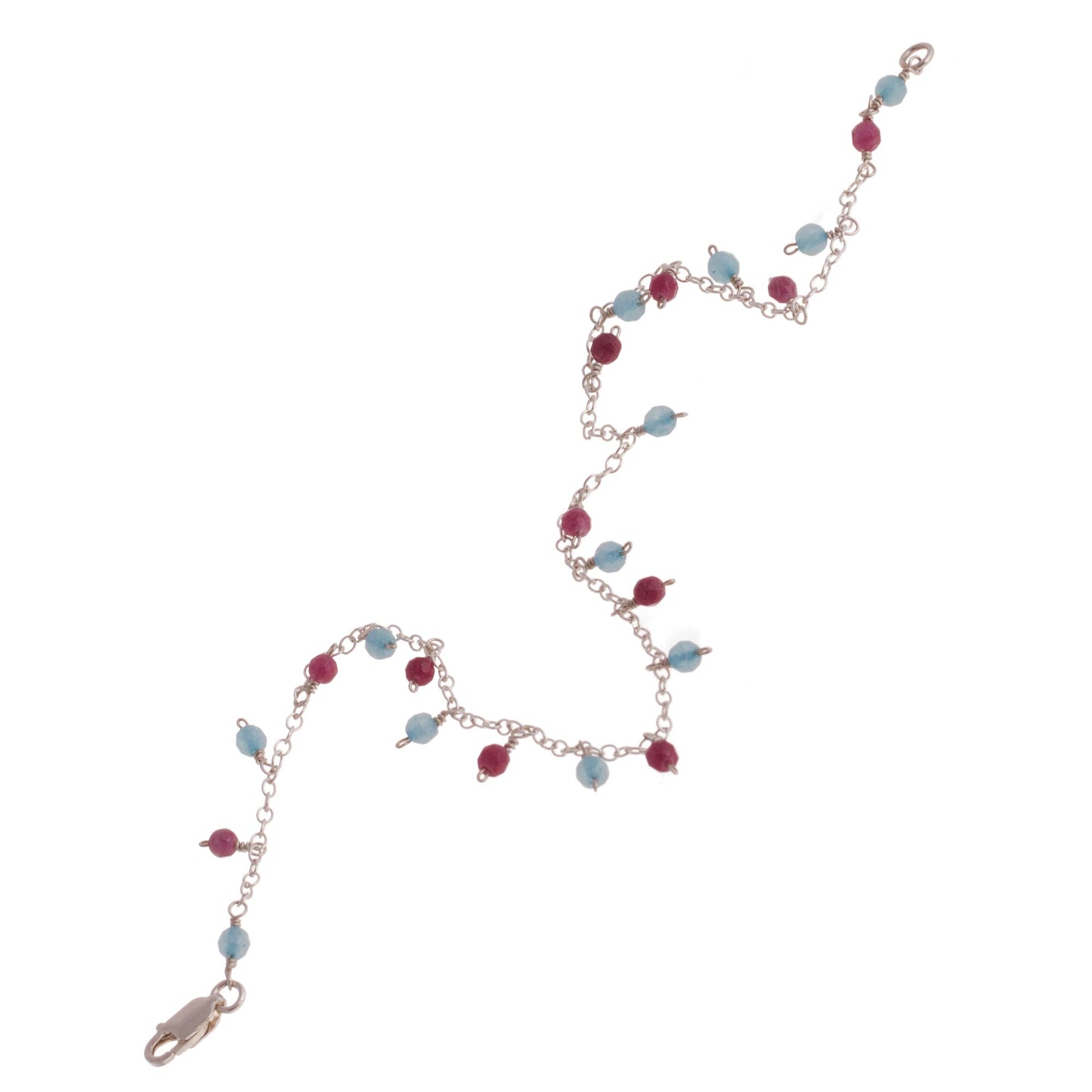 Festive Planets Blue and Fuchsia Agate Charm Anklet from Peru