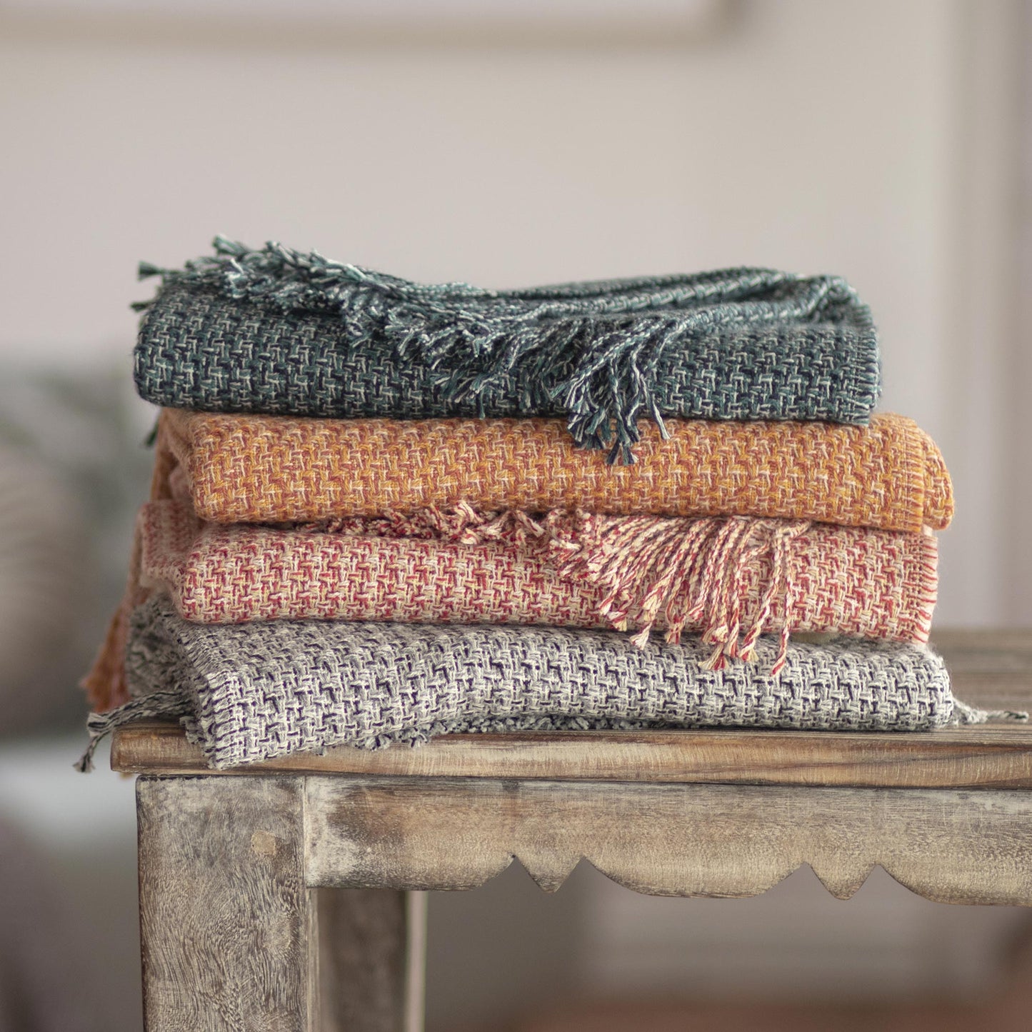 Cozy Combination Patterned Alpaca Blend Throw in Slate from Peru