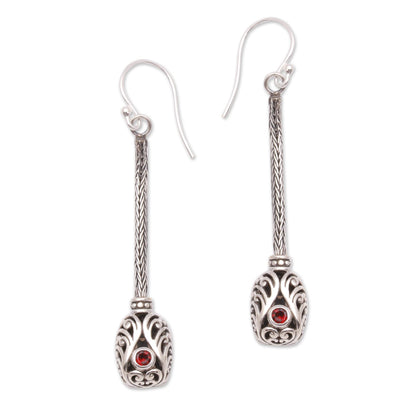 Grand Fascination Garnet and Sterling Silver Naga Chain Dangle Earrings