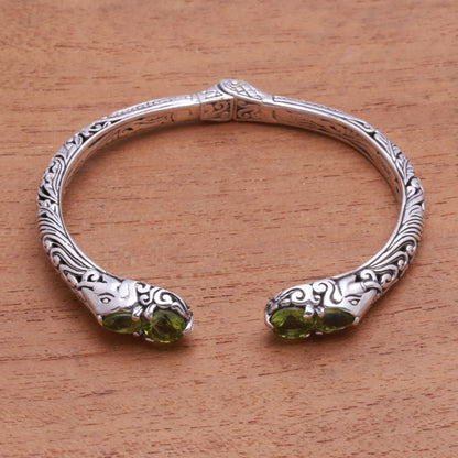 Elephant's Treasure Elephant Motif Peridot Cuff Bracelet from Bali