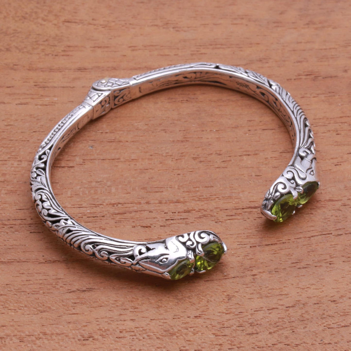 Elephant's Treasure Elephant Motif Peridot Cuff Bracelet from Bali