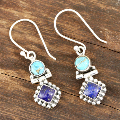 Enchanting Duo Lapis Lazuli and Composite Turquoise Dangle Earrings