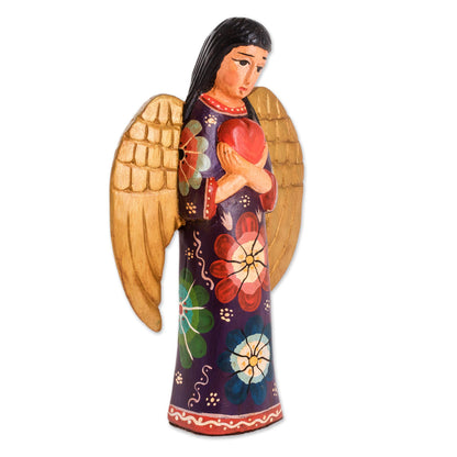 Comfort and Love Sculpture Floral Pinewood Sculpture of an Angel from Guatemala