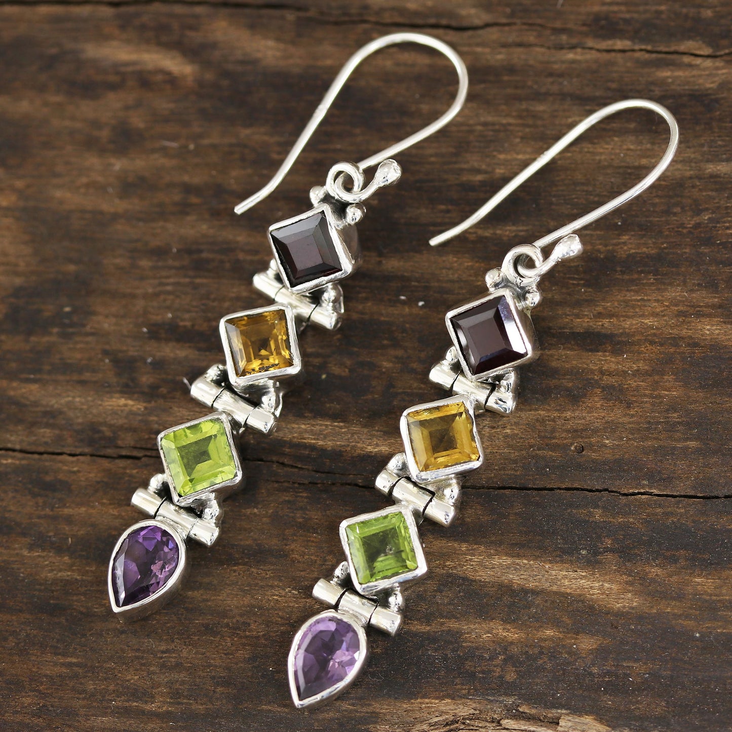 Gemstone Fusion Faceted Multi-Gemstone Dangle Earrings from India