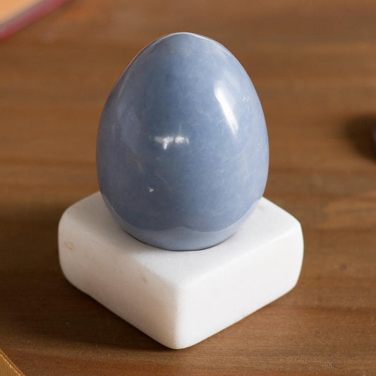 Cute Egg Egg-Shaped Celestite Gemstone Figurine from Peru