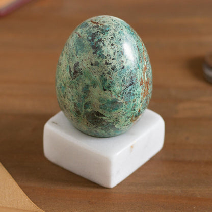 Calming Ovus Egg-Shaped Chrysocolla Gemstone Figurine from Peru