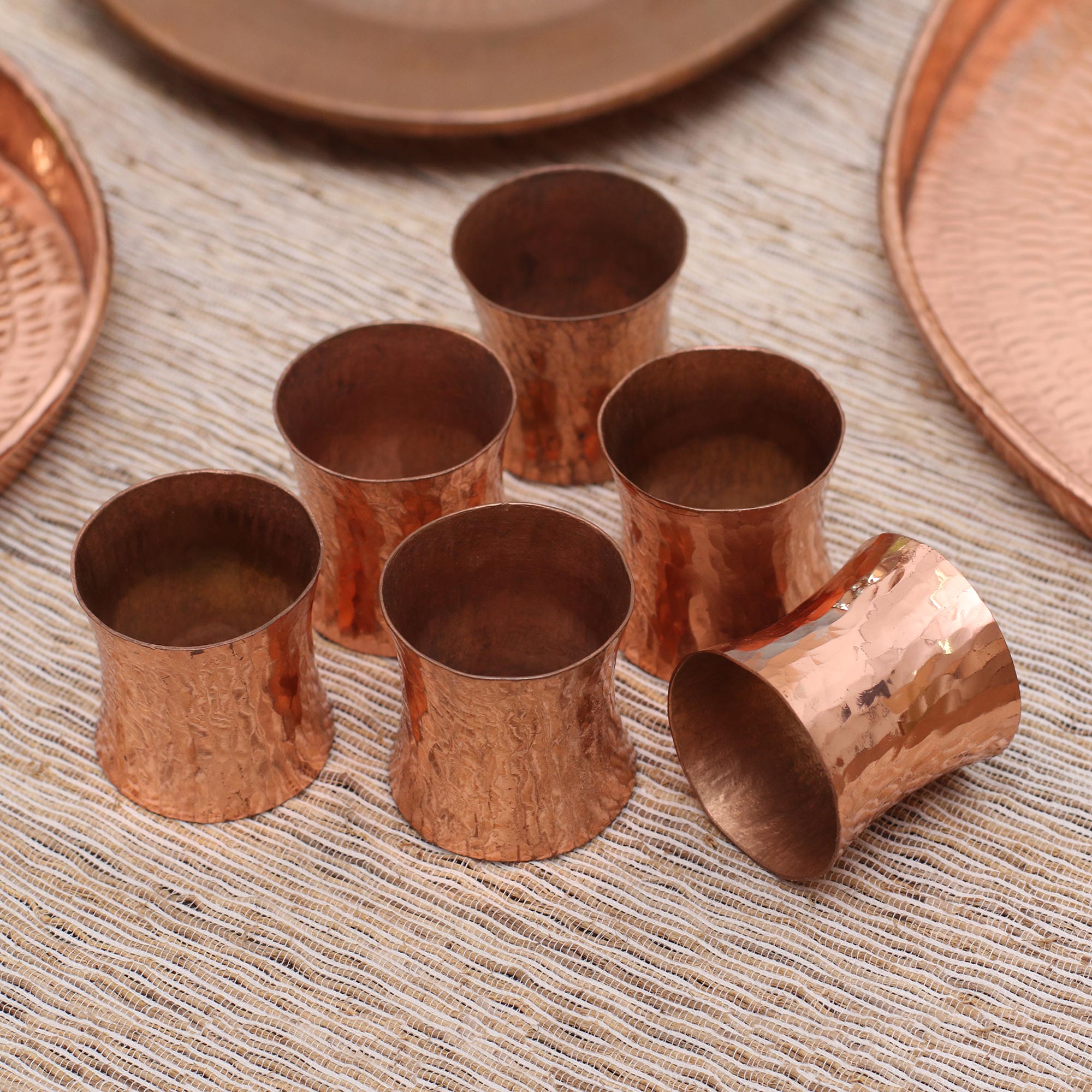 Wonderful Gleam Hammered Copper Napkin Rings from Java Set of 6