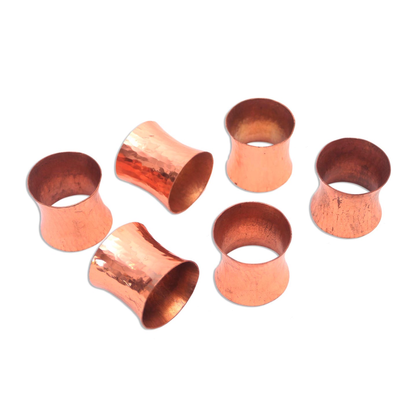 Wonderful Gleam Hammered Copper Napkin Rings from Java (Set of 6)