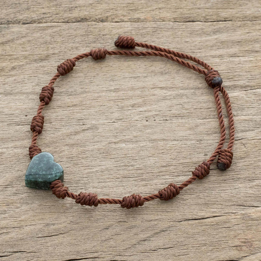 Heart Between Knots Natural Jade Heart Pendant Bracelet from Guatemala