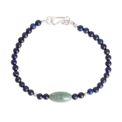 Cool Serenity Jade and Lapis Lazuli Beaded Pendant Bracelet from Guatemala