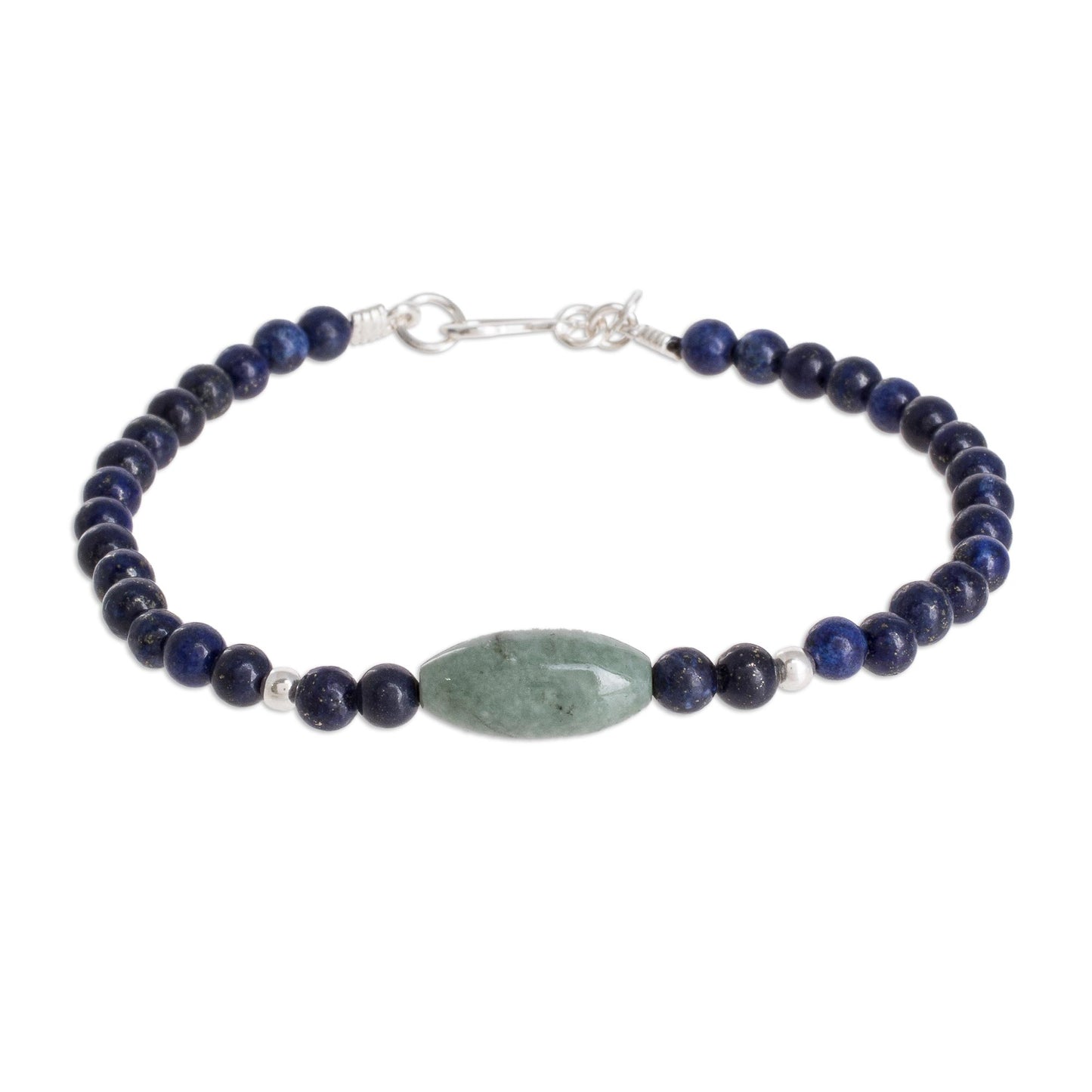 Cool Serenity Jade and Lapis Lazuli Beaded Pendant Bracelet from Guatemala