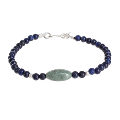 Cool Serenity Jade and Lapis Lazuli Beaded Pendant Bracelet from Guatemala