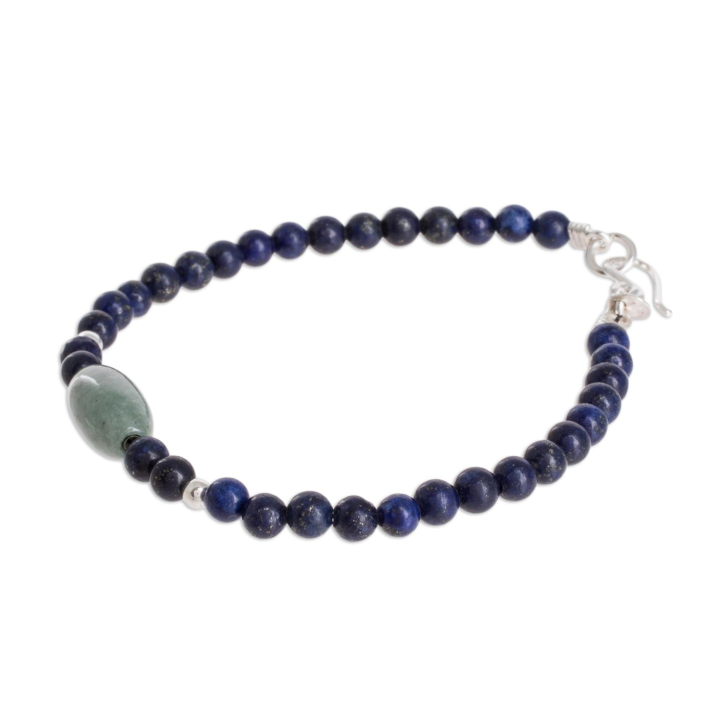 Cool Serenity Jade and Lapis Lazuli Beaded Pendant Bracelet from Guatemala