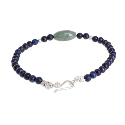 Cool Serenity Jade and Lapis Lazuli Beaded Pendant Bracelet from Guatemala