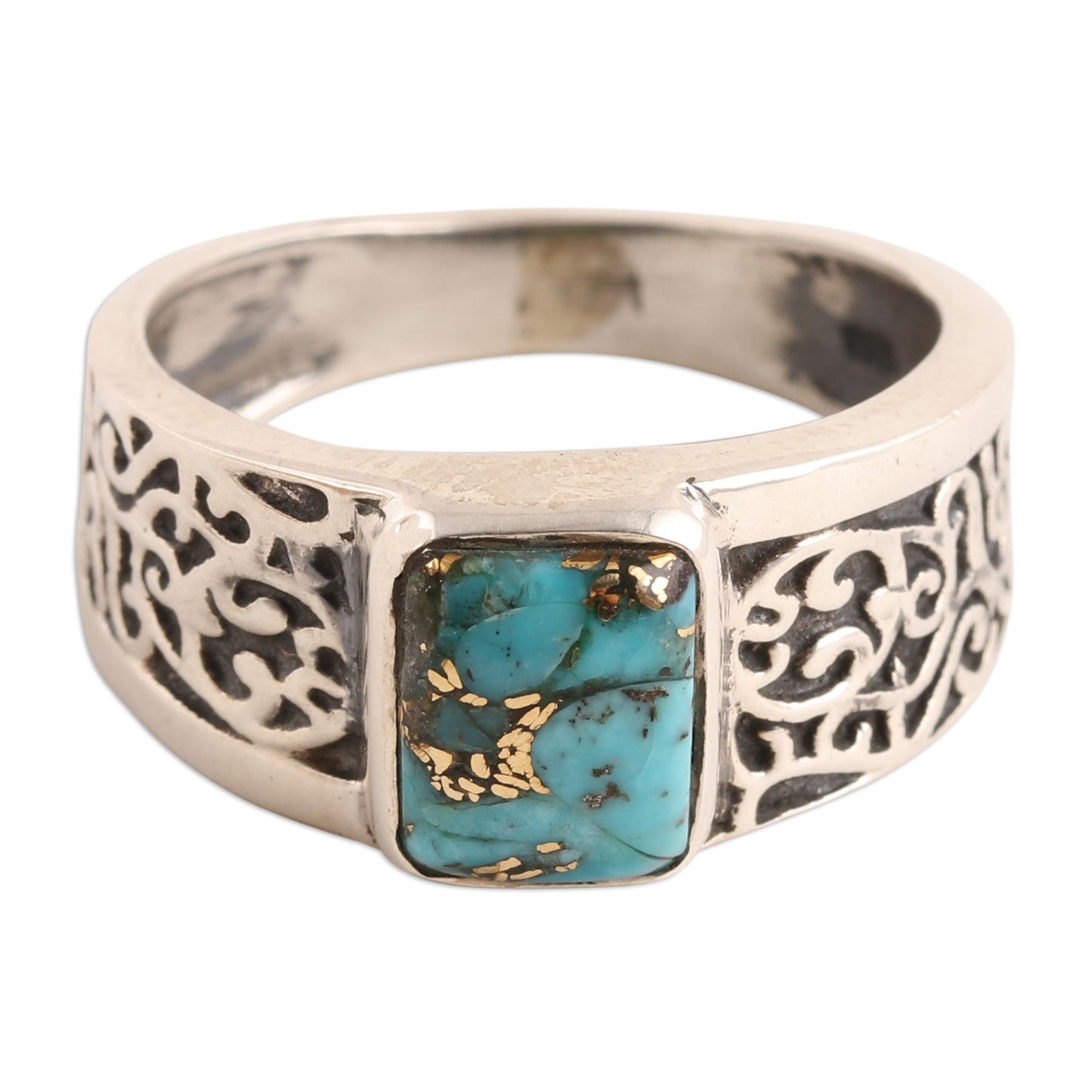 Bold Vine Men's Composite Turquoise Sterling Silver Band Ring