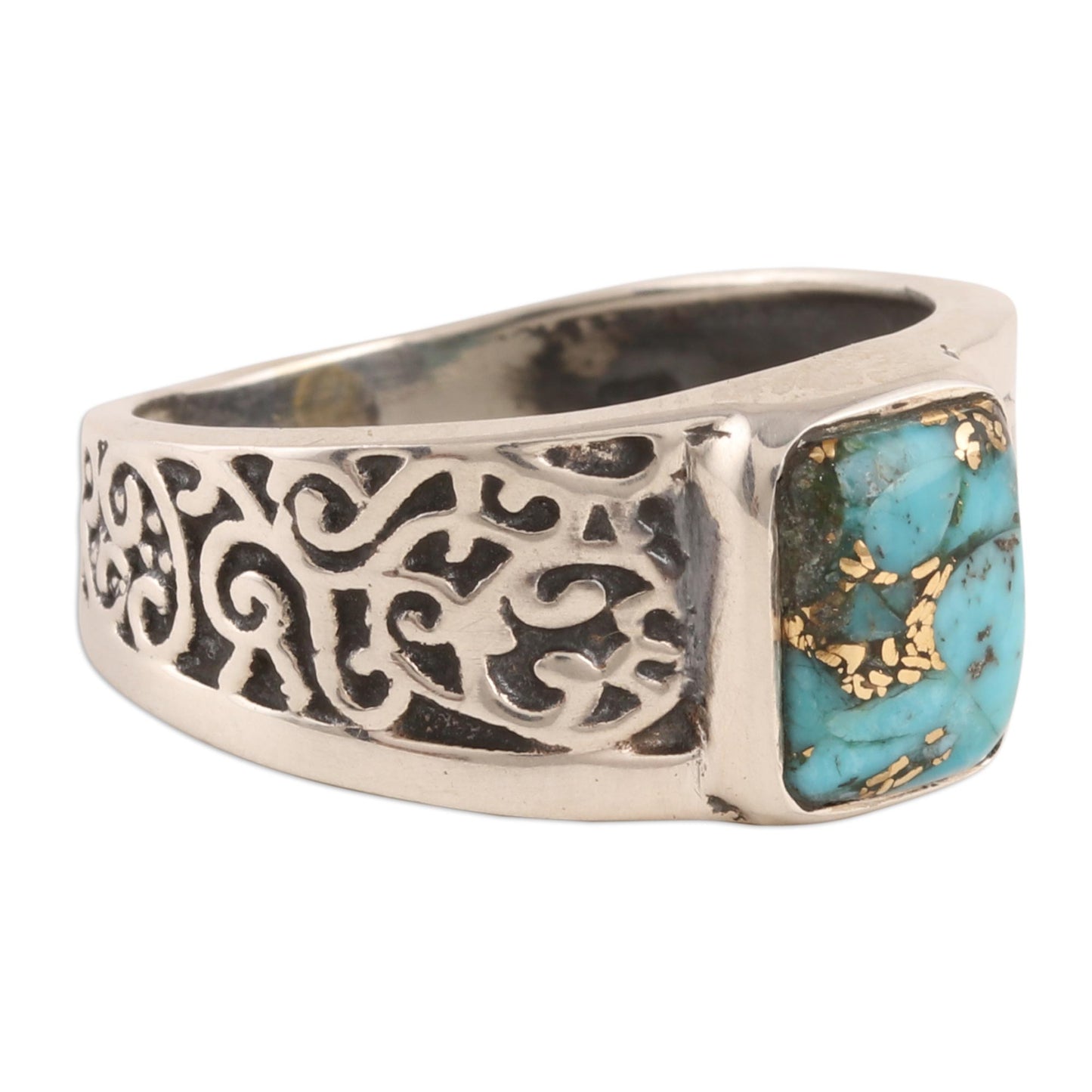 Bold Vine Men's Composite Turquoise Sterling Silver Band Ring