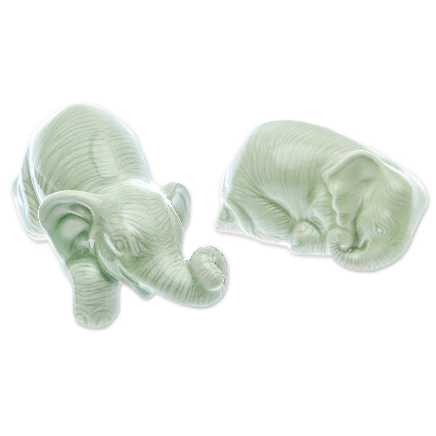 Elephant Brothers Green Celadon Ceramic Elephant Figurines (Pair)