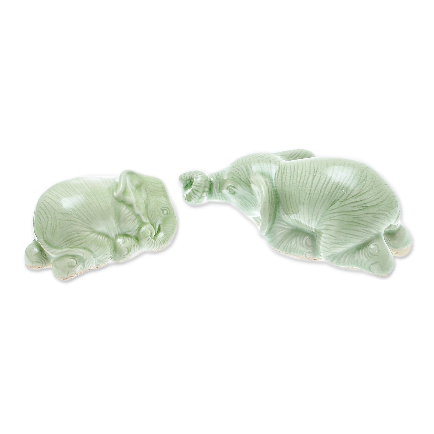 Elephant Brothers Green Celadon Ceramic Elephant Figurines (Pair)