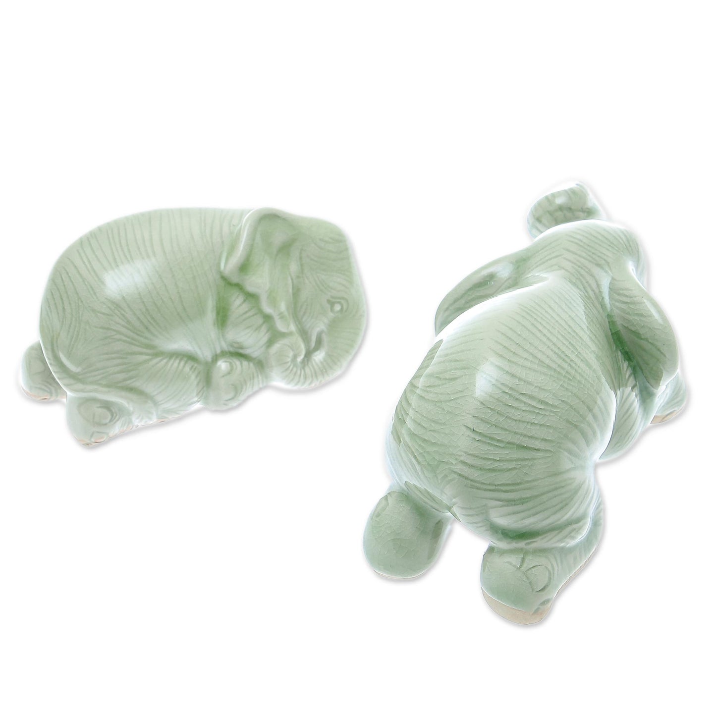 Elephant Brothers Green Celadon Ceramic Elephant Figurines (Pair)