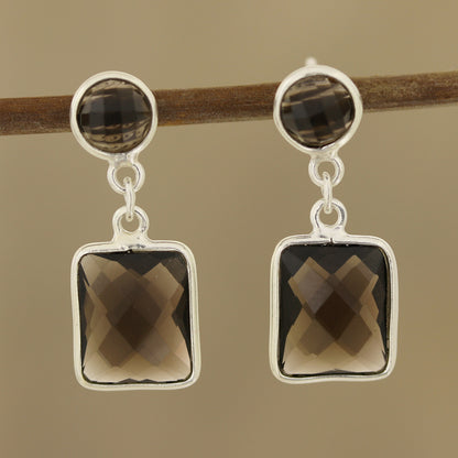 Glittering Delight 13.5-Carat Smoky Quartz Dangle Earrings from India