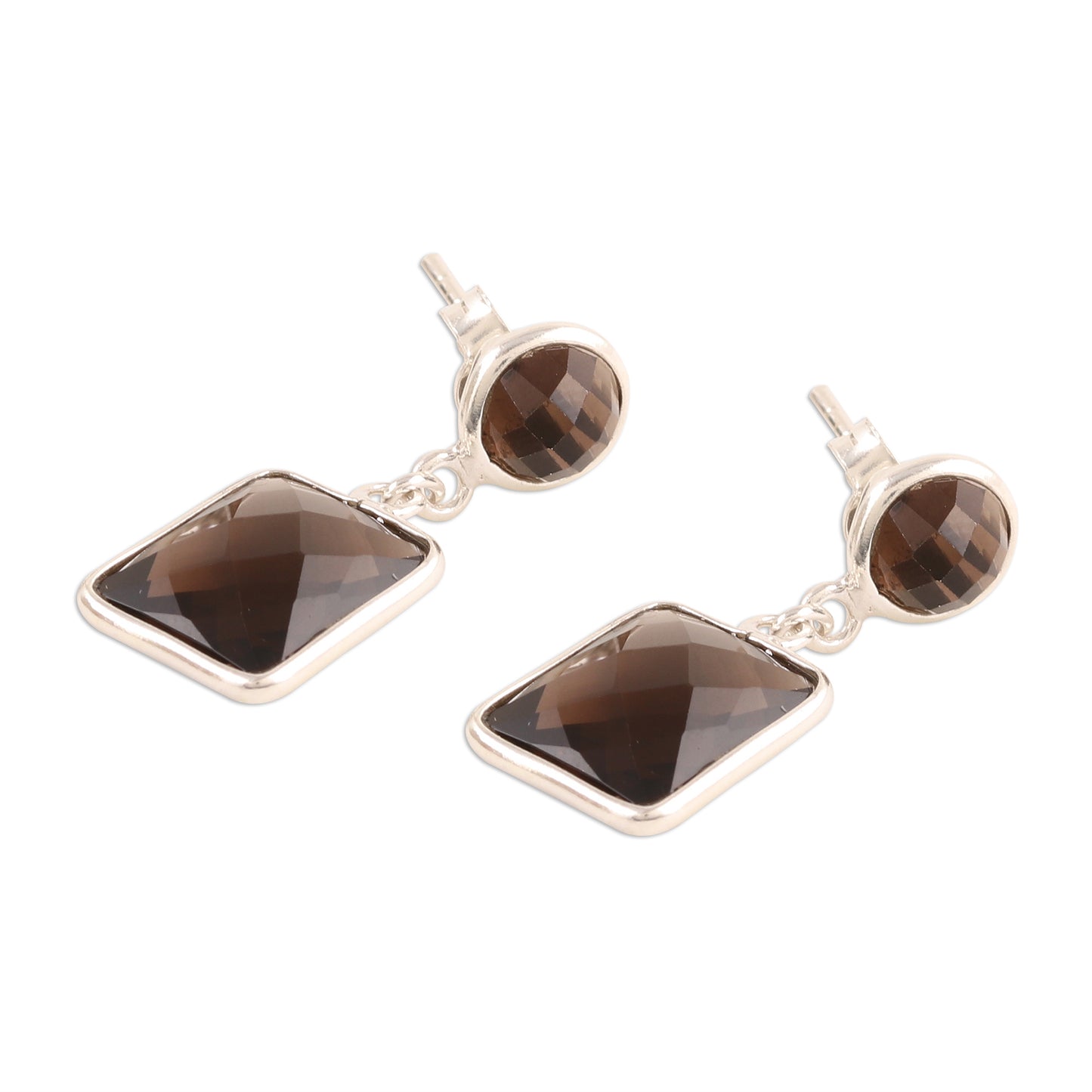 Glittering Delight 13.5-Carat Smoky Quartz Dangle Earrings from India