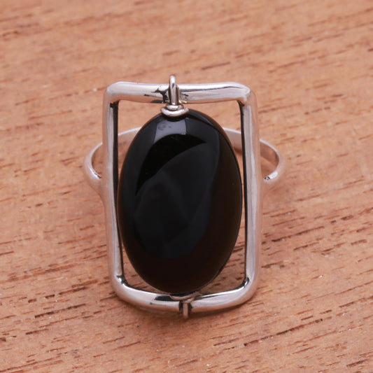 Deep Soul Black Onyx Single-Stone Ring Crafted in Bali