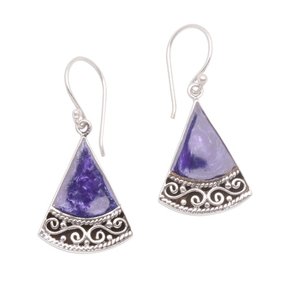 Mystical Triangles Sterling Silver and Purple Resin Dangle Earrings from Bali