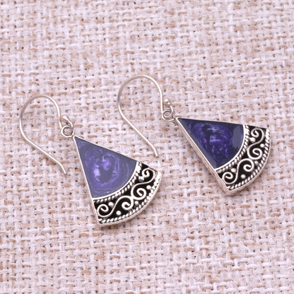 Mystical Triangles Sterling Silver and Purple Resin Dangle Earrings from Bali