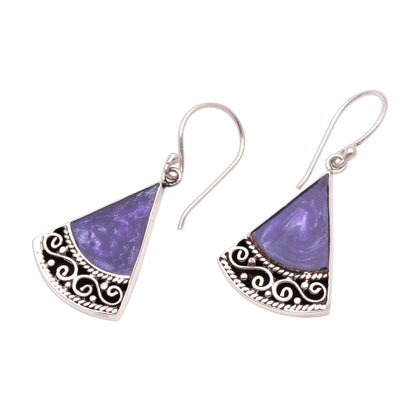 Mystical Triangles Sterling Silver and Purple Resin Dangle Earrings from Bali