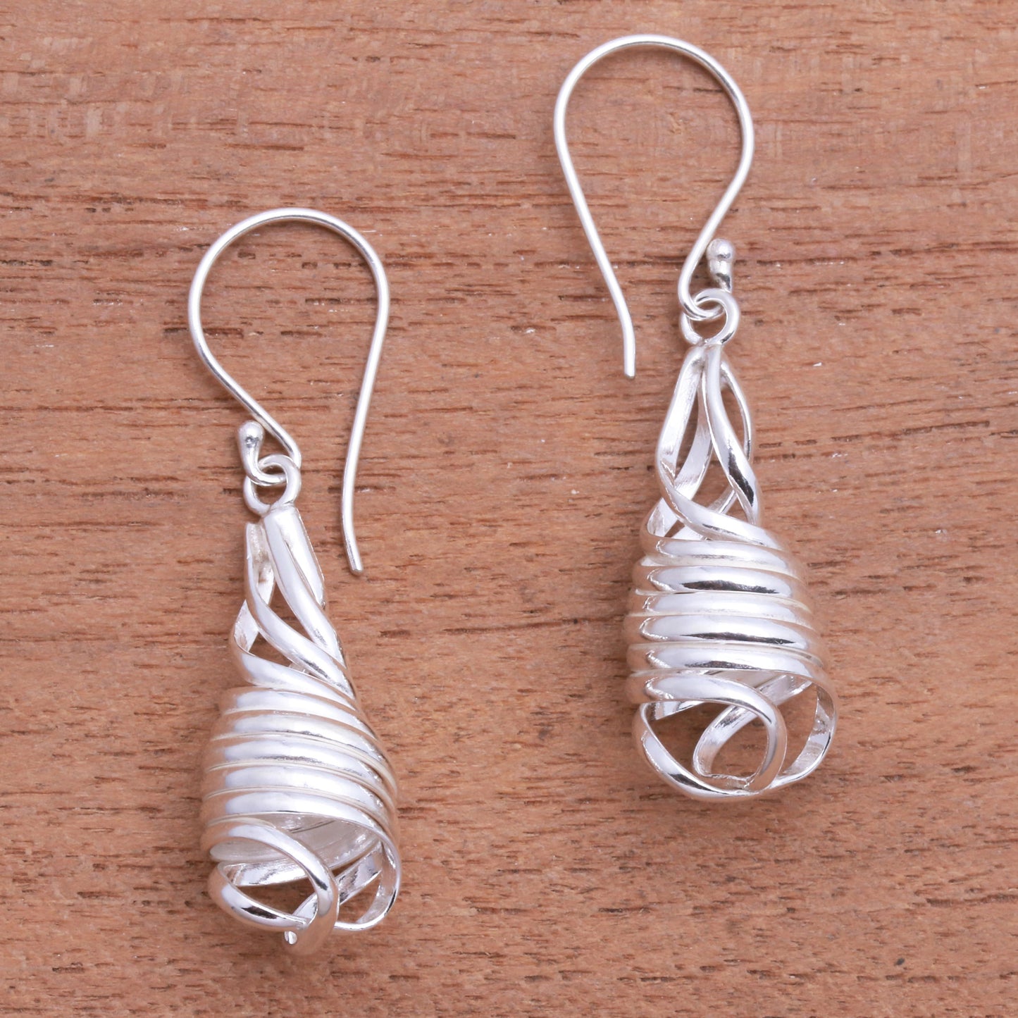 Pure Spiral Handcrafted Spiral Sterling Silver Dangle Earrings from Bali