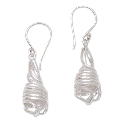 Pure Spiral Handcrafted Spiral Sterling Silver Dangle Earrings from Bali