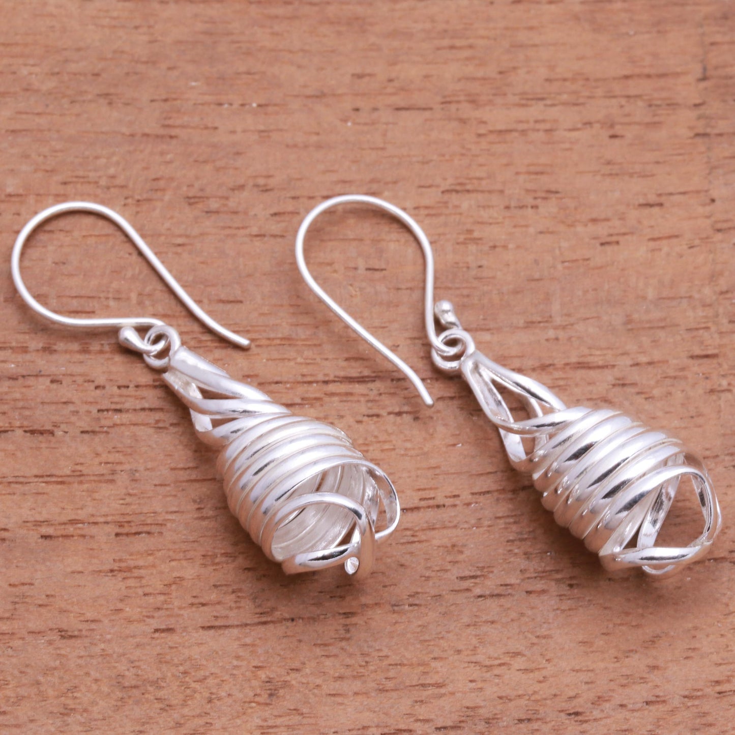 Pure Spiral Handcrafted Spiral Sterling Silver Dangle Earrings from Bali