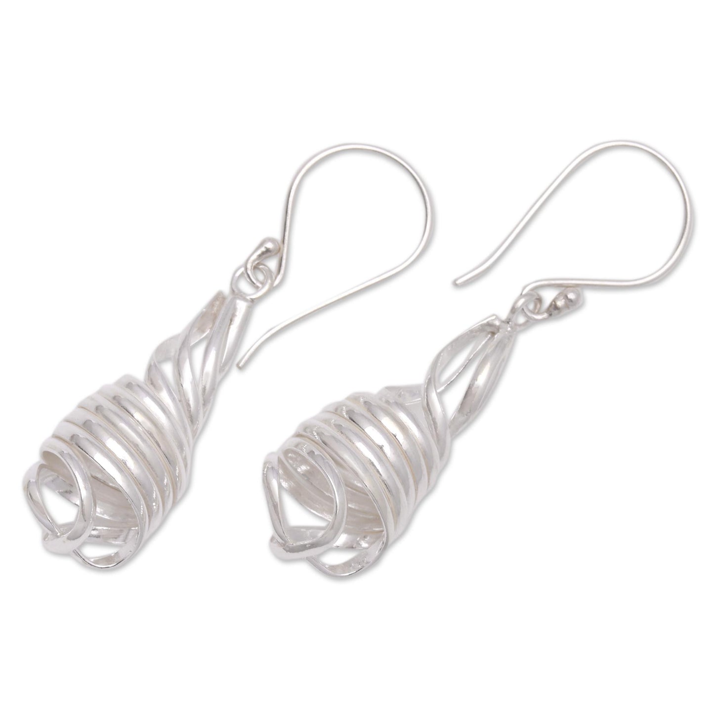 Pure Spiral Handcrafted Spiral Sterling Silver Dangle Earrings from Bali