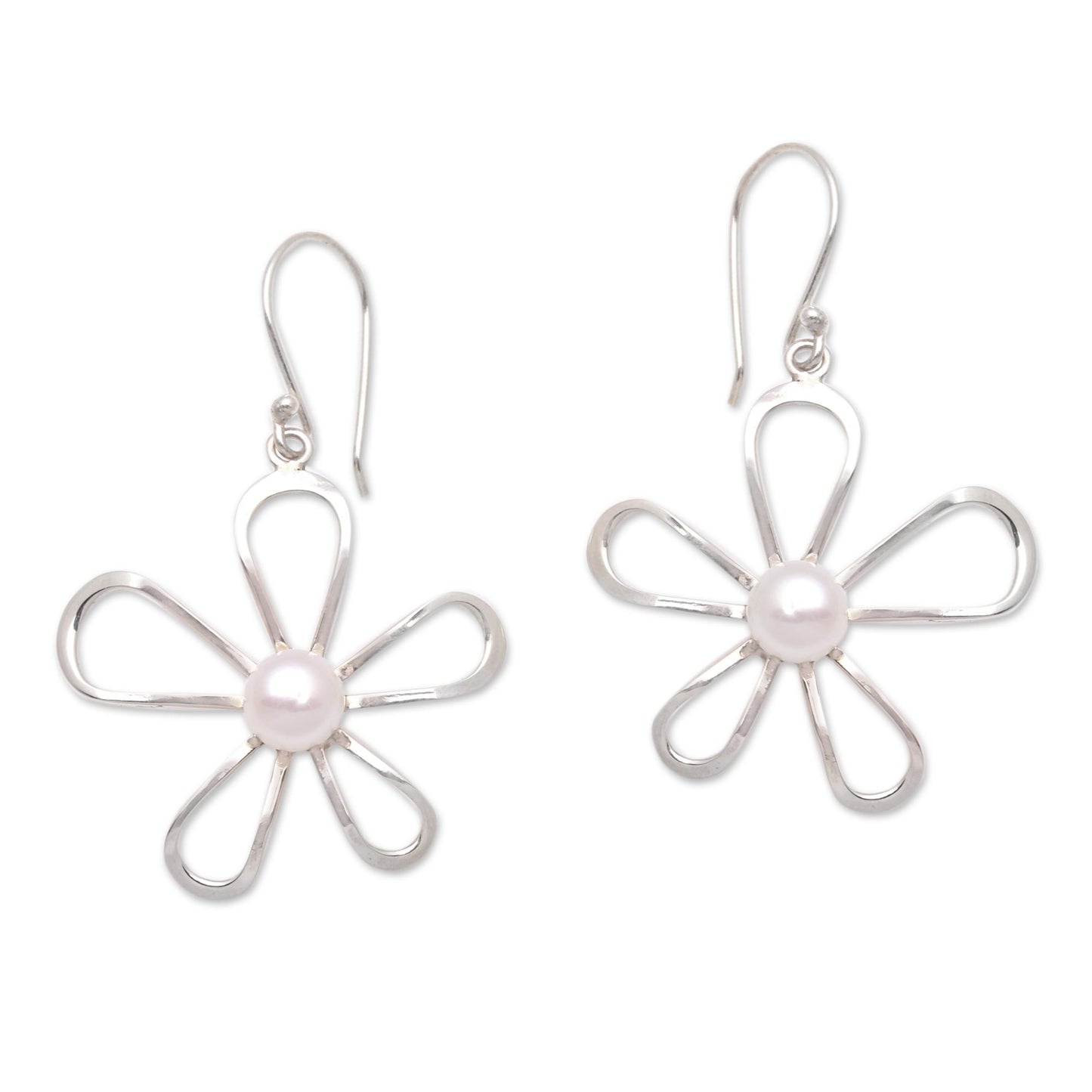 Flower's Center Floral Cultured Pearl Dangle Earrings Crafted in Bali